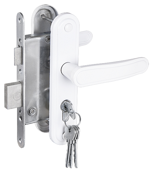 Замок Zenit (Зенит) врезной цилиндровый с защёлкой в комплекте с ручкой ЗВ4-3.03 (белый), 4 кл.