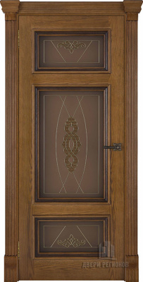 Дверь межкомнатная Мадрид витраж Мираж (широкий фигурный багет) натуральный шпон дуб brandy остекленная