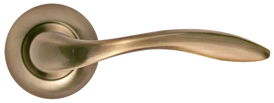 Ручка дверная ЛЬВИНАЯ ЛАПА MH-05 AB раздельная на круглой розетке, цвет бронза, ЦАМ