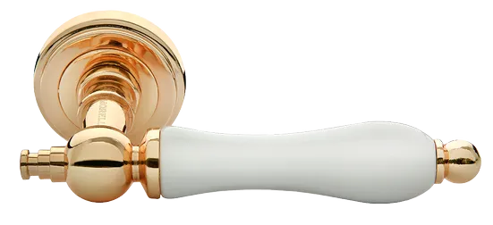 Ручка дверная MART MH-42-CLASSIC PG/W раздельная на круглой розетке, цвет золото/белый, ЦАМ