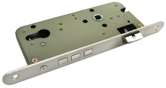 Замок межкомнатный OL03 SN под цилиндр с тремя ригелями, цвет никель матовый