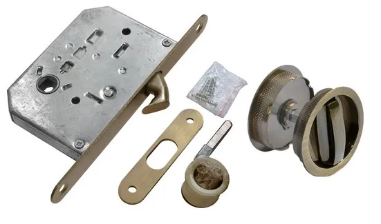 Комплект ручек для раздвижных дверей MHS-1 WC AB с замком, цвет бронза, ЦАМ