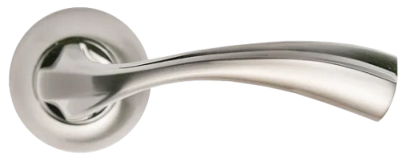 Ручка дверная СОН MH-15 SN/CP раздельная на круглой розетке, цвет белый никель/хром, ЦАМ