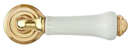 Ручка дверная UMBERTO MH-41-CLASSIC PG/W раздельная на круглой розетке, цвет золото/белый, ЦАМ