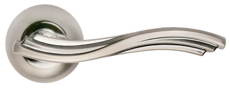 Ручка дверная МИРАЖ MH-14 SN/CP раздельная на круглой розетке, цвет бел.никель/хром, ЦАМ