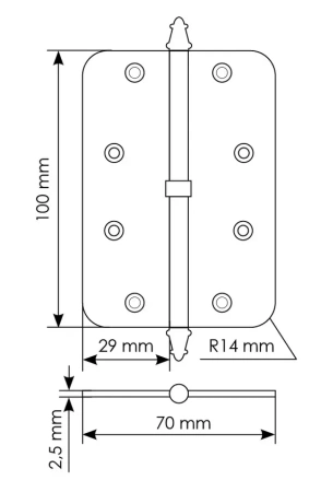 Петля разъемная MS-C 100X70X2.5 SN L левая скругленная, врезная, цвет бел.никель, сталь