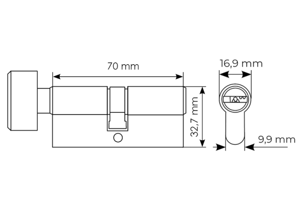 HS 70CK SN, ключевой цилиндр высокой секретности с заверткой (70мм), цвет - матовый никель