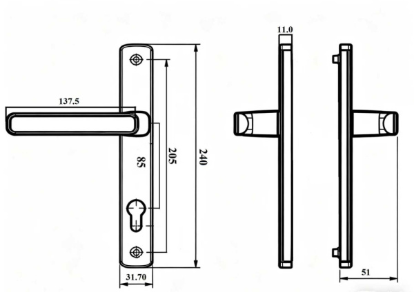 Ручки на планке V2-85W (белый RAL 9016)