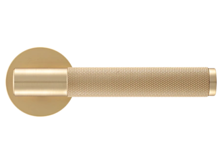 Ручка дверная AZRIELI MH-57-R6T MSG раздельная на круглой розетке 6 мм, цвет - мат. сатин. золото, ЦАМ Light
