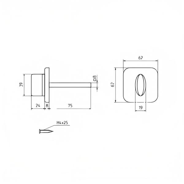Накладка фиксатор GK1 L-2 8х8 мм (матовый хром)