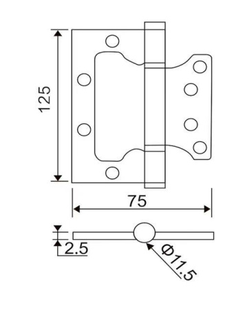 Петля без врезки B2-SN 125x7 5 x2.5 ( матовый никель)