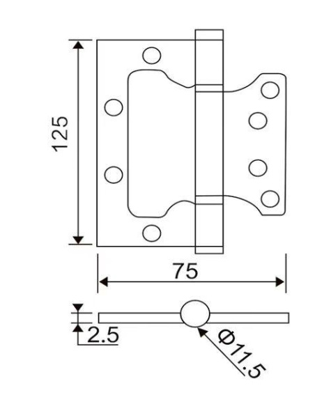 Петля без врезки B2-SB 125x7 5 x2.5 ( мат. золото)