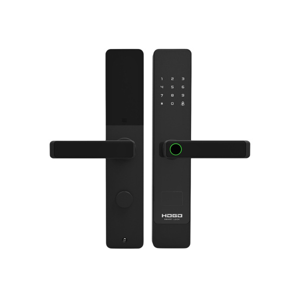 Замок врезной электронный к с ручкой Hogo P02 полуавтомат с отпечатком пальца, черный