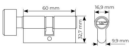 Ключевой цилиндр высокой секретности HS 60CK BN с заверткой (60мм), цвет - черный никель
