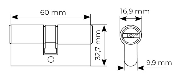 HS 60C PC, ключевой цилиндр высокой секретности (60мм), цвет - хром