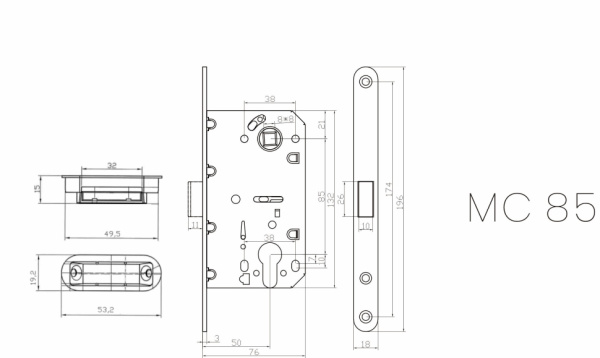Замок под цилиндр магнитный MC85SC (мат. хром)