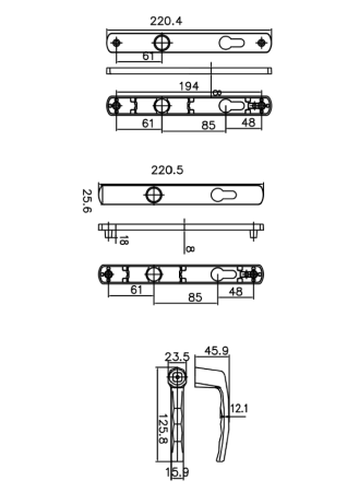 Ручки на планке V1-85BR (коричневый RAL 8017)