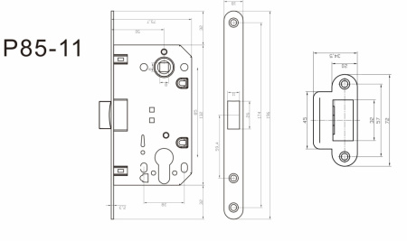 Замок под цилиндр пластиковый P85-11SN (мат.никель) тех. упаковка с ответной планкой