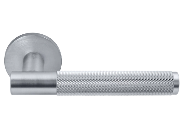 Ручка дверная AZRIELI MH-57-R6T SC раздельная на круглой розетке 6 мм, цвет мат. хром, ЦАМ Light