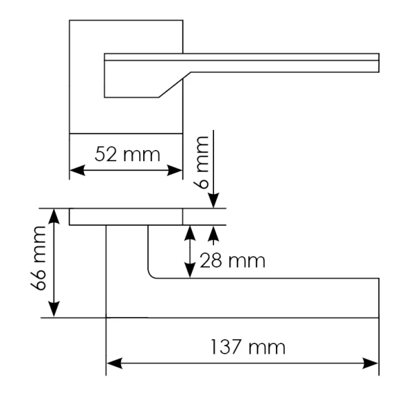 Ручка дверная PIERRES MH-49-S6 SC раздельная на квадратной накладке, цвет матовый хром, ЦАМ Light
