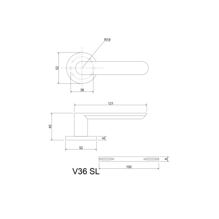 Ручки дверные алюминиевые V36L-2 SL (матовый хром)