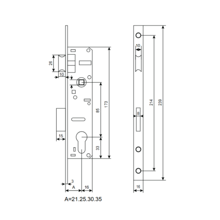 Замок под цилиндр  L154-30 CP (хром)