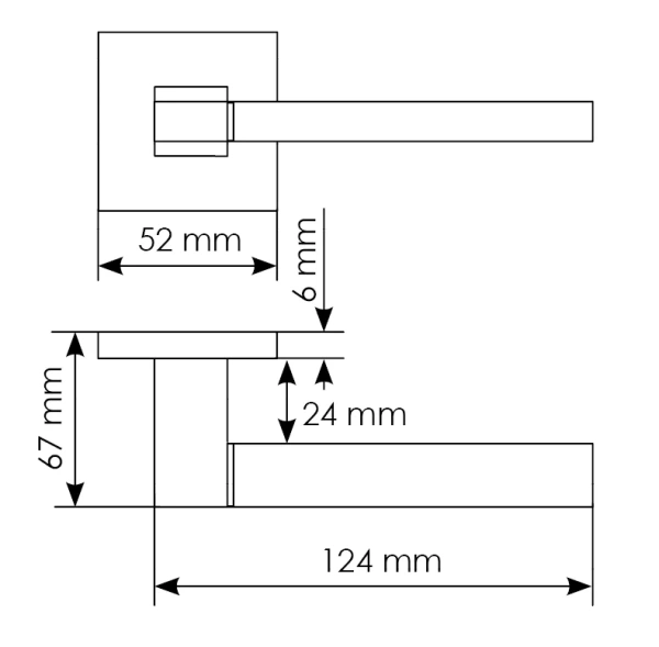 Ручка дверная YSTAD MH-47-S6 BL раздельная на квадратном основании, цвет черный, ЦАМ Light