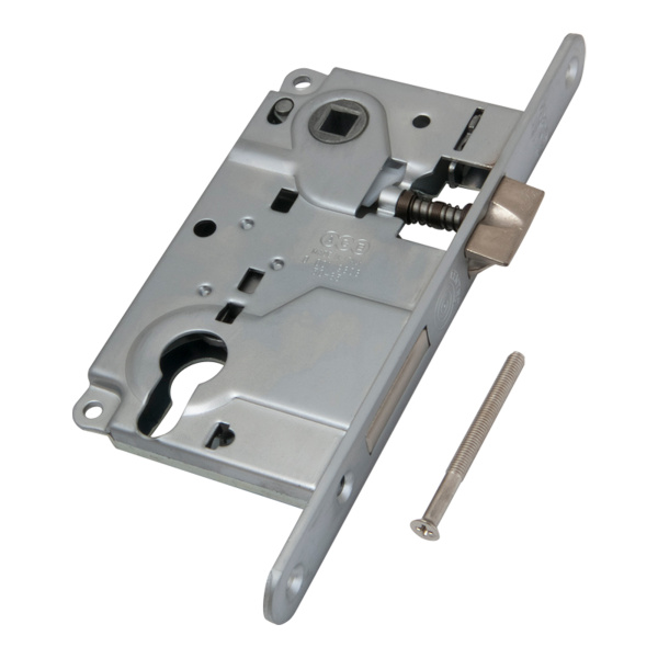 Корпус AGB (АГБ) врезного замка под цилиндр CENTRO B01025.50.06 ригель+защёлка (никель)