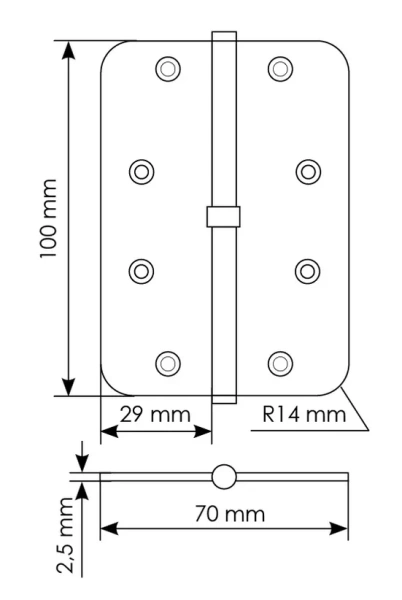 Петля разъемная MSND-C 100X70X2.5 SN R -IND правая без коронки скругленная, врезная, цвет бел.никель, сталь