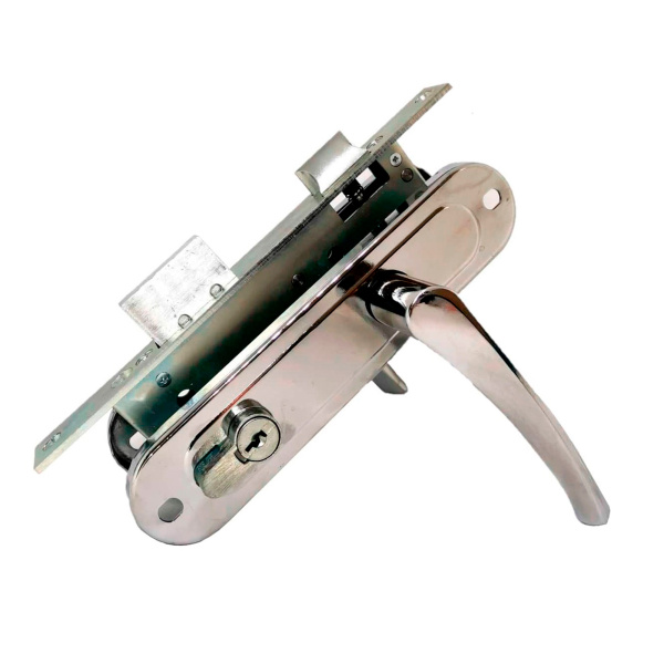 Замок Absolyute (Абсолют) врезной цилиндровый с защёлкой в комплекте с ручкой ЗВ4-70/07 (хром лак), 4 кл.