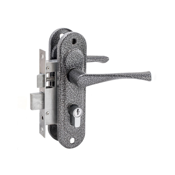 Замок Zenit (Зенит) врезной цилиндровый с защёлкой в комплекте с ручкой ЗВ4-50.01 (серебро), 5 кл.