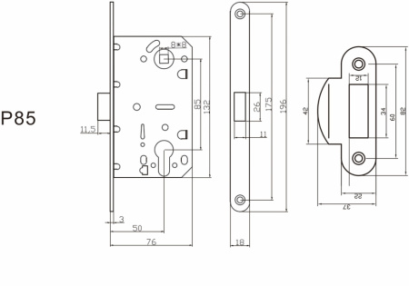 Замок под цилиндр пластиковый P85SC (мат. хром)