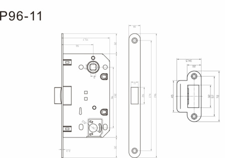 Защелка сантехническая пластиковая P96-11SN тех.упаковка (мат.никель) с ответной планкой
