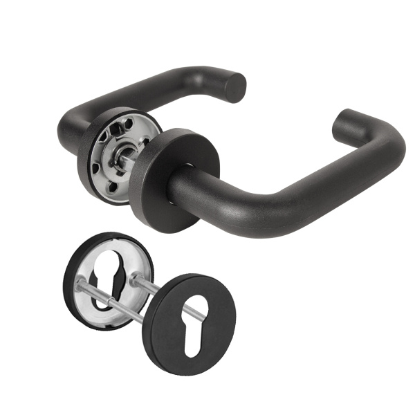 Комплект Fuaro (Фуаро) дверных ручек с накладками под цилиндр FR.DH57.0219 NE (DH-0219 NE) 9x140 мм, BL-24 черный